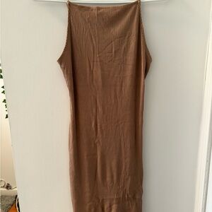 Brown Ribbed Bodycon Dress
